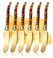 Ensemble de 6 couteaux à beurre Laguiole exclusifs en acier inoxydable, manche en PP écaille de tortue doré, outils essentiels pour le fromage