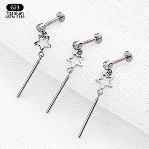 Pendientes de Titanio con Colgante de Estrella de 11 mm, G23 ASTM F136, Joyería Larga para Piercing, Moda para Fiestas - Product Image 2