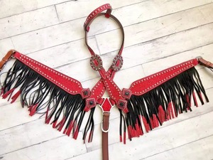 Juego de tachuelas con flecos de purpurina roja de estilo occidental de alta calidad y cuello de pecho para caballo a precio asequible - Product Image 2