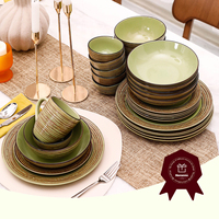 Vaisselle de printemps en gros, vaisselle en grès vert, bols, assiettes, plats, ensembles de vaisselle en céramique pour la maison et la cuisine