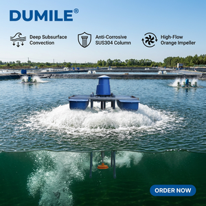 Aérateur flottant DUMILE 3.7KW 5HP pour eaux profondes avec boîtier de protection jaune pour la désstratification des lacs - Product Image 1