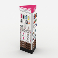 Présentoir mobile sur pied à 3 faces pour accessoires, idéal pour la merchandising commerciale en magasin d'électronique