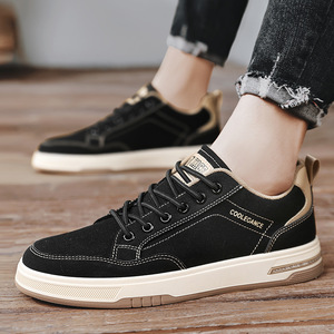 Men's <strong>Canvas</strong> Mesh Korean-style Board Casual Sports <strong>Sneakers</strong> Solid Color All Seasons Fashionable Men Shoes - Product Image 1