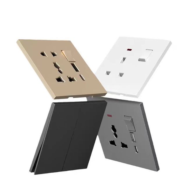 Many UK Standard Ultra Thin Thickness Black Wall Switches and Sockets for Home and Commercial