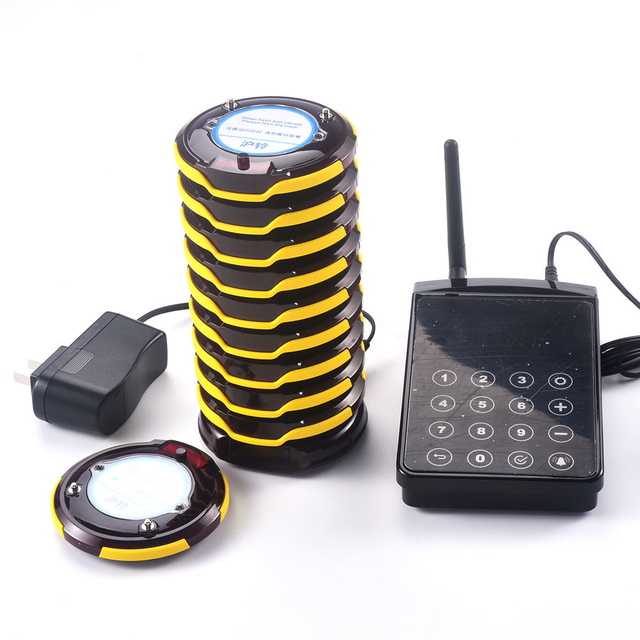 Long Range 600 Meters Waterproof Calling System Wireless Restaurant Coaster Pager System 10 Buzzers for Food Truck Bar Cafe Shop