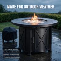 Table de foyer au propane ronde GARDENSUN 50000 BTU avec dessus en verre et couvercle imperméable pour terrasse et jardin extérieurs
