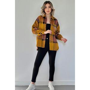 Camisa de Mujer Color Mostaza con Bolsillos y Adornos de Cadena y Pedrería, Talla XS, Estilo Formal con Solapa, de Lino y Chifón para Damas - Product Image 2