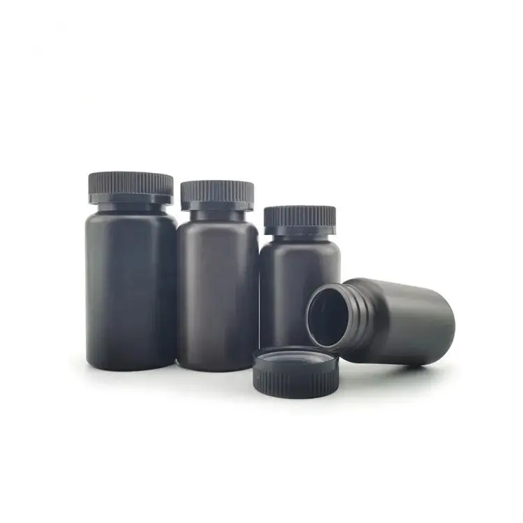 Bottiglia di vitamina vuota da 120ml di pillola opaca nera bianca bottiglie di capsule di plastica HDPE