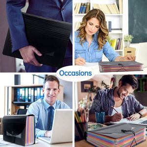 Classeur accordéon extensible noir à 24 pochettes pour factures et coupons, organiseur de documents portable - Product Image 3