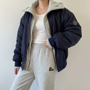 Blouson bomber réversible deux-en-un, streetwear décontracté, coupe-vent à capuche en polaire avec logo brodé, sweat à capuche zippé pour femme - Product Image 1