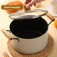 Panci masak dapur 3 buah, panci masak besi halus anti lengket Maifan lapisan batu dan panci dengan pegangan kayu