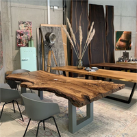 Table de salle à manger en bois de noyer massif à bord naturel pour restaurant, mobilier de cuisine à prix avantageux