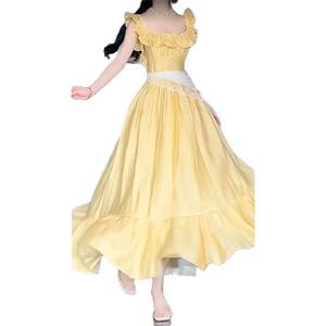 Vestido Largo Vintage de Chifón Transpirable con Cuello Cuadrado Francés, Volantes y Cintura Elástica, Estampado Floral, para Verano 2025, Ropa Casual de Vacaciones - Product Image 5