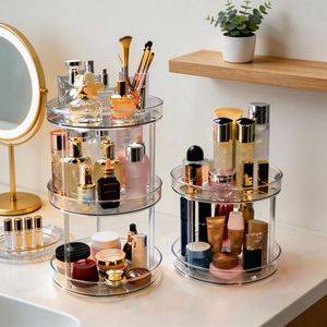 Rotating Cosmetic <b>Storage</b> <b>Box</b> Pet <b>Material</b> Desktop Organizer For Makeup And Skincare Home Bathroom Use - Product Image 1