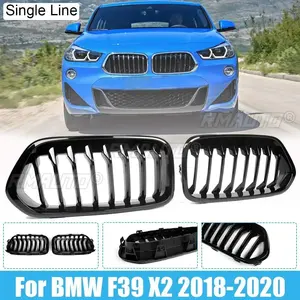 1 paire de grilles de calandre avant noires à ligne simple pour BMW F39 X2 M35i XDrive20d XDrive28i SDrive20i 2018 2019 2020 Noir brillant - Product Image 1