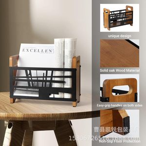 Wooden And Iron Combined Desktop <b>File</b> <b>Tray</b> For Documents Storage Single Layer Shelf Office Organizing Rack - Product Image 3