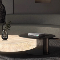 Table basse ronde moderne en marbre naturel véritable Mobilier de salon Éclairage haut de gamme Conception unique