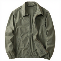 Blouson Bomber Homme Vintage en Coton Délavé à Col Revers et Fermeture Éclair, Léger, Décontracté et Ample pour le Business
