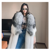 Gilet en fourrure de renard véritable, long, en fourrure de renard argenté authentique, sans manches, luxueux, pour femme, hiver, vêtement d'extérieur moelleux