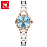 Montre à quartz pour femme OLVES 7093 en acier inoxydable et céramique, étanche, affichage de la date, montre-bracelet pour femme, style business décontracté