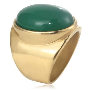 yunnique Men's Stainless Steel <b>Ring</b> <b>Gold</b> Color Large Green Stone Bezel Setting Fashion Jewelry Gift - Product Image 4