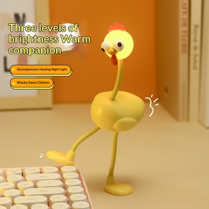 2가지 색상(노랑, 흰색) 모던 ABS 치킨 만화 미니 무드등, 다리 이동 가능, USB 충전식 LED, 따뜻한 터치 컨트롤, 가정용/책상용 - Product Image 1