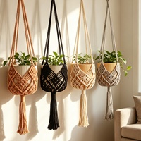 Panier suspendu en corde de coton tissé à la main, porte-plante en macramé, pot rond pour plantes, décoration de jardin intérieur et extérieur