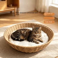 Panier de repos rond pour chat, tissé en profondeur, style panier, base stable, coussin intérieur doux et lavable, maison de sommeil pour chats de compagnie