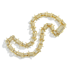 Fashion Chains Necklace Men Hip Hop Gold Cuban Chain Spike Zircon Inlay Party Jewelry Geometric Design - Product Image 3