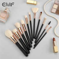 EMF 12-teiliges Professionelles Make-up-Pinsel-Set Synthetisches Haar Holzgriffe für Gesicht und Augen - Inklusive Verwisch-, Flach-, Winkel- und Rouge-Pinsel