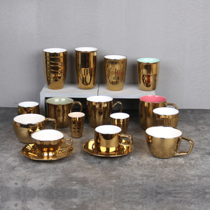 Tazza da Tè in Ceramica Placcata Oro Rosa con Piattino, Tazza da Cappuccino Dorata di Alta Classe, Stile Medio Orientale - Product Image 4