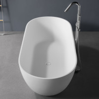 Baignoire autoportante en pierre artificielle blanche mate, design minimaliste, surface solide, certifiée CE, en promotion