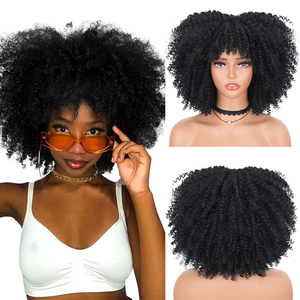 Peluca rizada Afro corta resistente al calor <span class=keywords><strong>de</strong></span> 10 "-16", pelucas trenzadas <span class=keywords><strong>de</strong></span> pelo sintético <span class=keywords><strong>de</strong></span> alta calidad con bandas para mujeres afroamericanas - Product Image 3