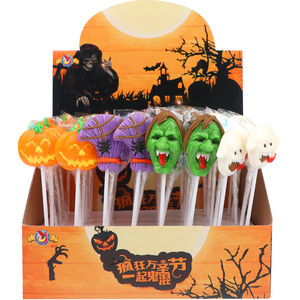 Caramelos de Halloween al por mayor, piruletas de 12g con caja expositora de mostrador, OEM, marca privada, caramelos duros Halal - Product Image 2