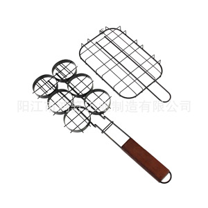 Cesta para asar hamburguesas con mango de madera, utensilios portátiles antiadherentes para barbacoa al aire libre, 46x6,7x5cm - Product Image 5