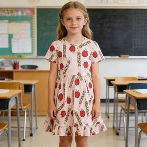 ชุดเดรสเด็กผู้หญิงผ้าไหม<span class=keywords><strong>นม</strong></span>พิมพ์ลายตามสั่ง ODM สำหรับฤดูร้อนแ<span class=keywords><strong>ละ</strong></span>เปิดเทอม เหมาะสำหรับเด็กหญิงอายุ 3 ปี แขนสั้น กระโปรงระบายชายบาน - Product Image 1