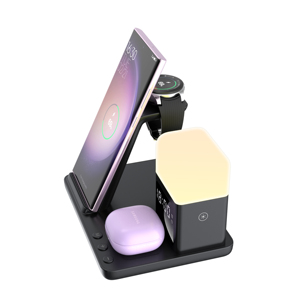 2025 nouveaux produits 6 en 1 chargeurs sans fil multifonctionnels pour Samsung veilleuse réveil montre chargeur Station pour <span class=keywords><strong>iphone</strong></span> - Product Image 1