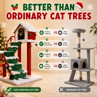 Arbre à chat multi-niveaux personnalisé OEM, thème Noël, design escalier, poteau en sisal, niche confortable pour 2 à 3 chats