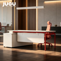 Bureau de direction en bois moderne de luxe en forme de L, poste de travail pour PDG, table d'ordinateur de bureau avec armoire de rangement latérale