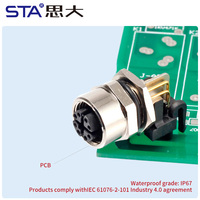 Connecteur M12 X codé 8 broches, angle droit, femelle, SMD/SMT, 10 GbE Cat6A, blindé, montage sur carte PCB, Ethernet Profinet EtherCAT