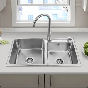 Modern Stretching Kitchen Sinks Double Bowl 304 Stainless Steel Kitchen Sink
