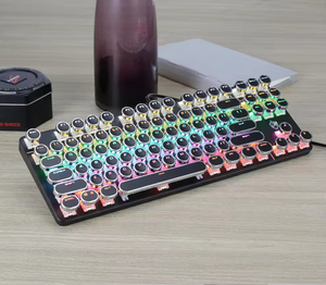 Retro Punk Mechanical Keyboard for Gaming Wired Cyan Axis Esports Desktop <b>Computer</b> Backlit Keyboard 87key Round Keycaps Keyboard - Product Image 5