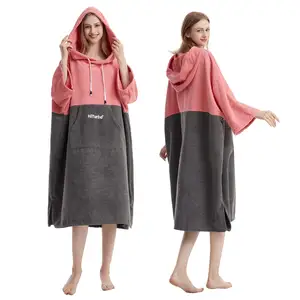 Poncho Towel Wholesale Customized Adults Hooded 100% Cotton Surf Poncho Hooded Beach Robe Towel Surf Changing Robe