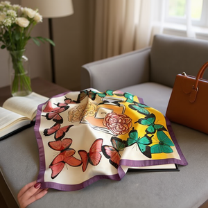 Foulard Quadrato con Farfalle 70x70cm, Accessorio Moda in Seta Stampata per Donne - Product Image 2