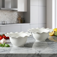 Bol en céramique à bordure ajourée en dentelle pour la maison et l'hôtel, idéal pour les fruits et les salades, bol de service décoratif