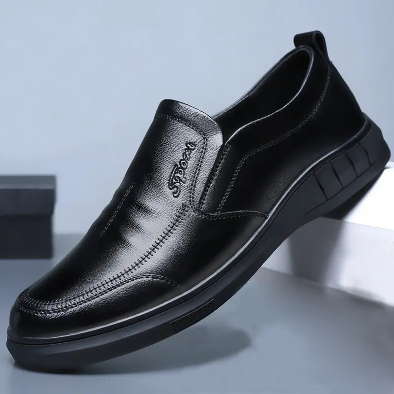 New men's pure black casual shoes comfortable breathable loafers soft bottom non-slip for men custom leather shoes