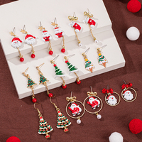 Ensemble de bijoux en alliage de cuivre plaqué or sur le thème de Noël, boucles d'oreilles Père Noël et sapin, cadeau de mode pour anniversaire, accessoires pour femmes