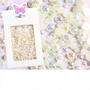 CY ชุดเล็บลูกปัดมุกหลวมหลาก<span class=keywords><strong>สี</strong></span>ทรงกลมขนาดครึ่งรอบอุปกรณ์ตกแต่งเล็บไข่มุก ABS แบบแบน - Product Image 1