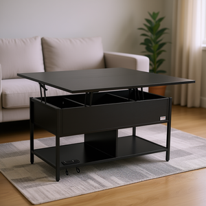 Mesa de centro elevable rectangular negra de 39.4 pulgadas, mueble moderno para sala de estar con almacenamiento y puertos USB - Product Image 2