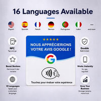 Carte de commentaires Google NFC vierge, Carte de commentaires Google en français, Carte de table en acrylique réinscriptible en 16 langues pour les commentaires 5 étoiles